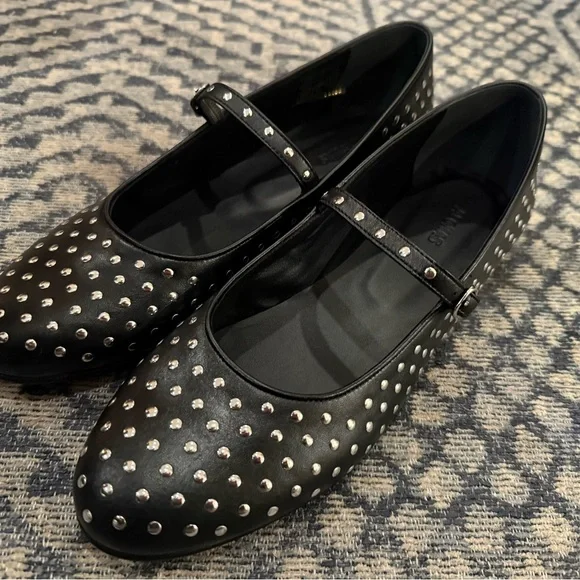 Alohas Lucien Black Leather Ballet Flats with silver studs! Size US 9/EUR 40-NEW - Picture 3 of 11